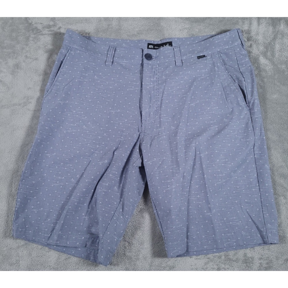 Travis Mathew Shorts Mens 36β Light Blue Gray Geometric Lightweight Golf Stretch